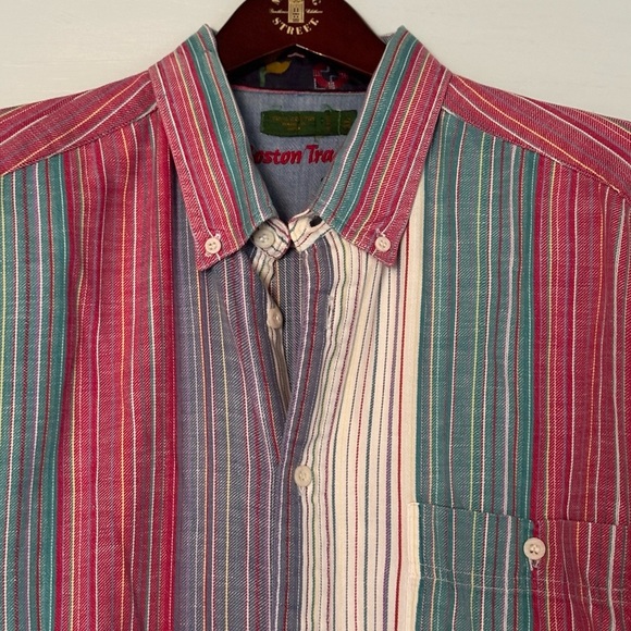 Boston Traders Colorful Striped Short Sleeve Button Down Shirt Size XL Nautical - Picture 6 of 7